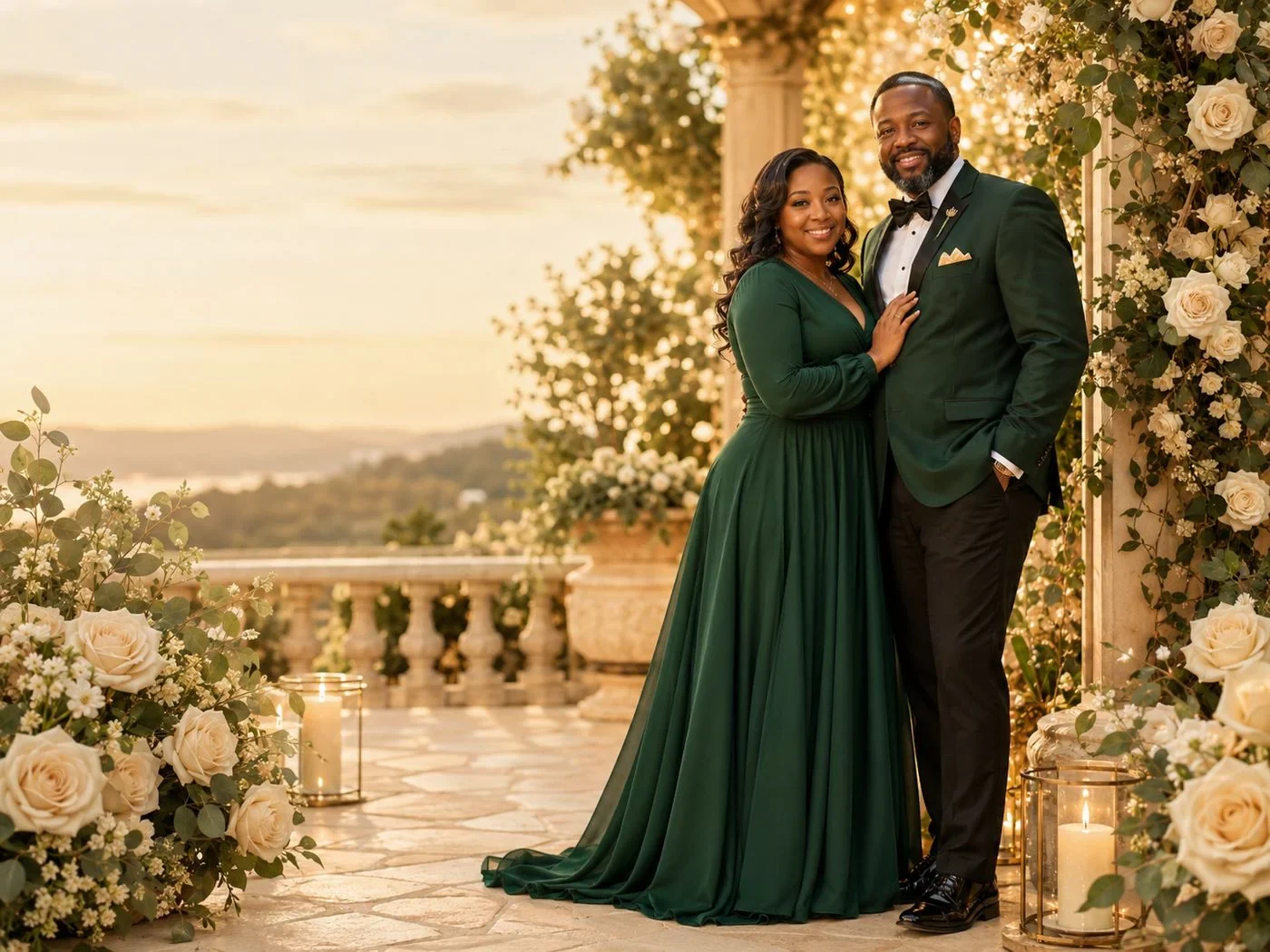 Couple embracing at a luxury marriage retreat